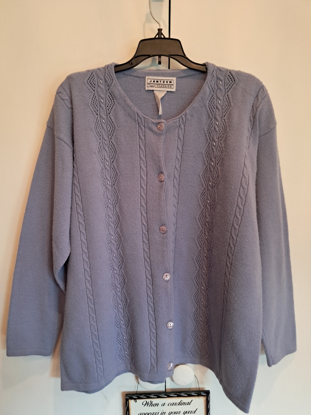 Jantzen Lavender Cable-Knit Button Cardigan